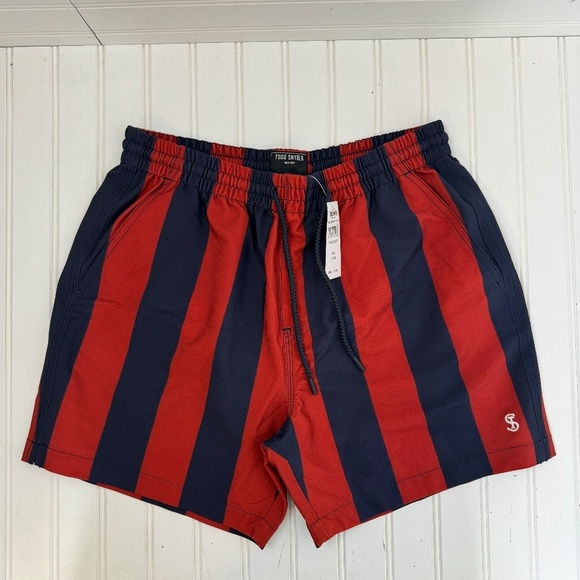 Todd Snyder Red and Navy Swim Trunks